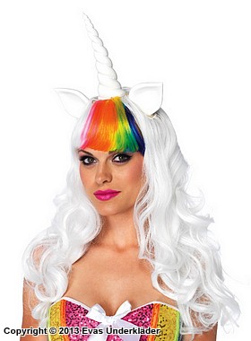Unicorn (woman), long wig, bangs, waves, ears, horn